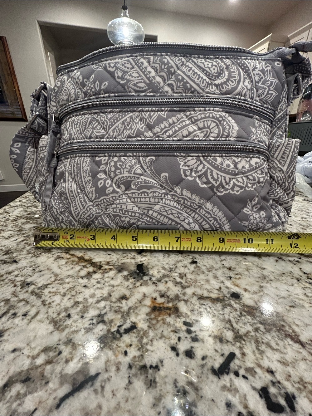 NWT Vera Bradley Triple Zip Shoulder Bag Cloud Gray Paisley - Picture 4 of 7